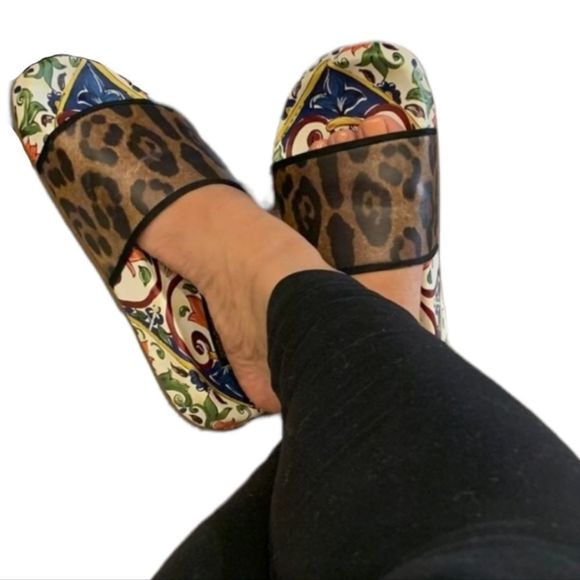 DOLCE & GABANA "Majolica Leopard" Rubber Pool Slides Size 5 - Picture 1 of 7